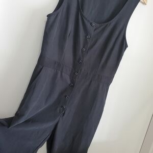 American Apparel Medium Pantsuit Matte Black Pants Jumper Button Down Sleeveless